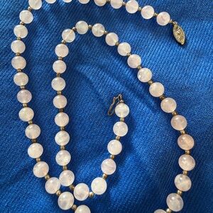 Elegant Vintage Very Pale Rose Quartz and Silver Tone Beaded Necklace